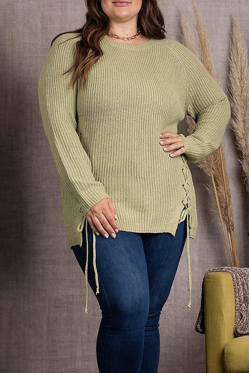 Soft knit crisscross plus size sweater (EDSW3671)