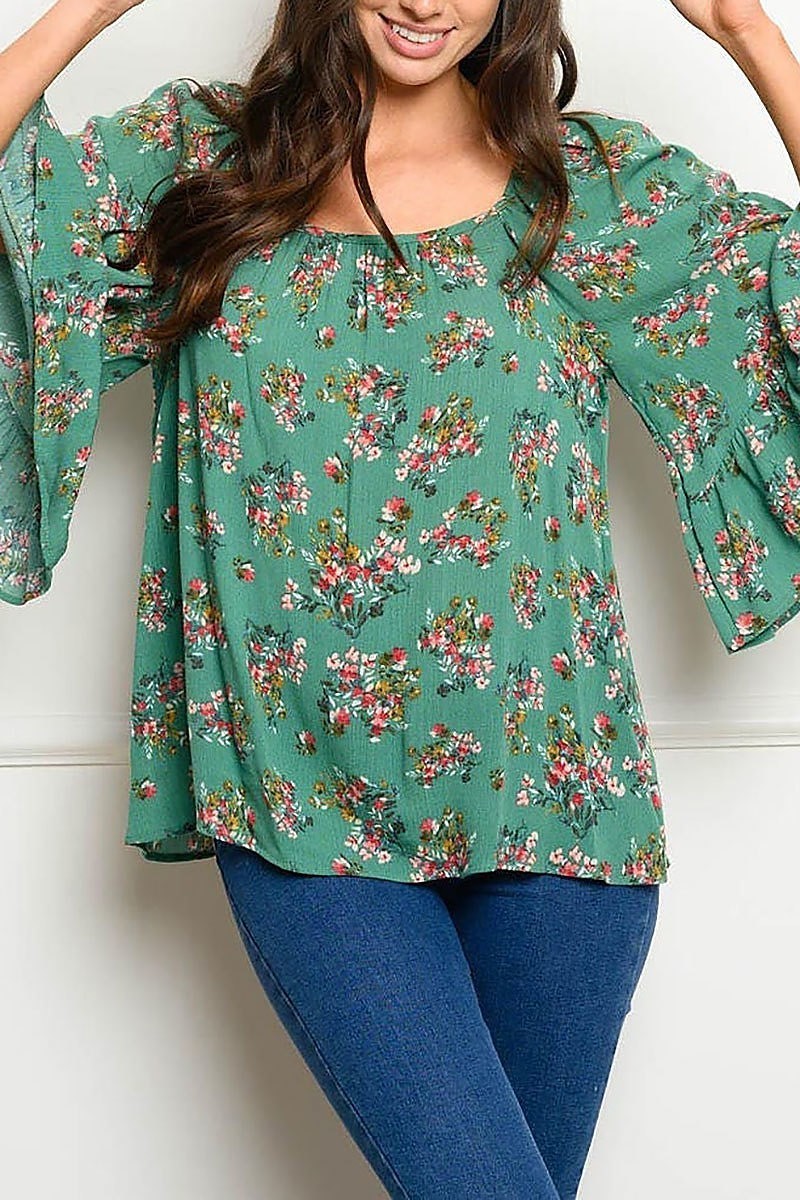 Quarter bell sleeves floral tunic top (EDWT4222)