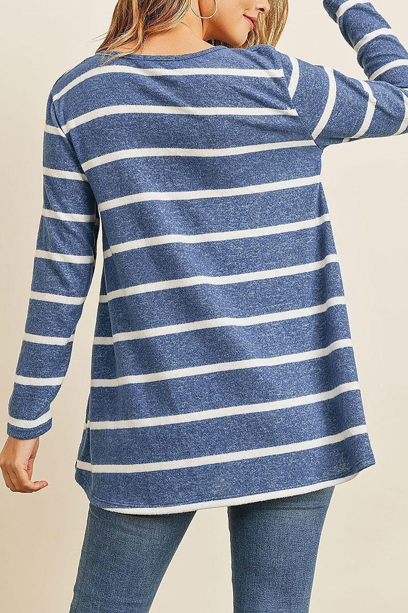 Stripe long sleeve ruffle detail hem tunic (ED8304-1)