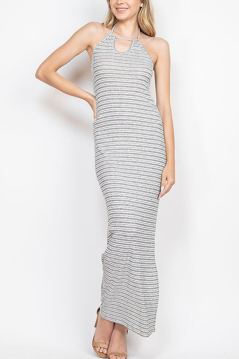 Key hole neck stripe maxi dress (DED6760)