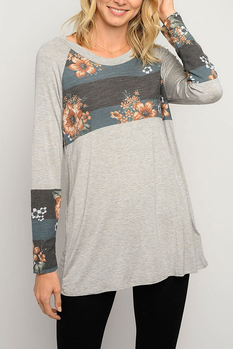 Floral print long sleeve top (EDWT3251)