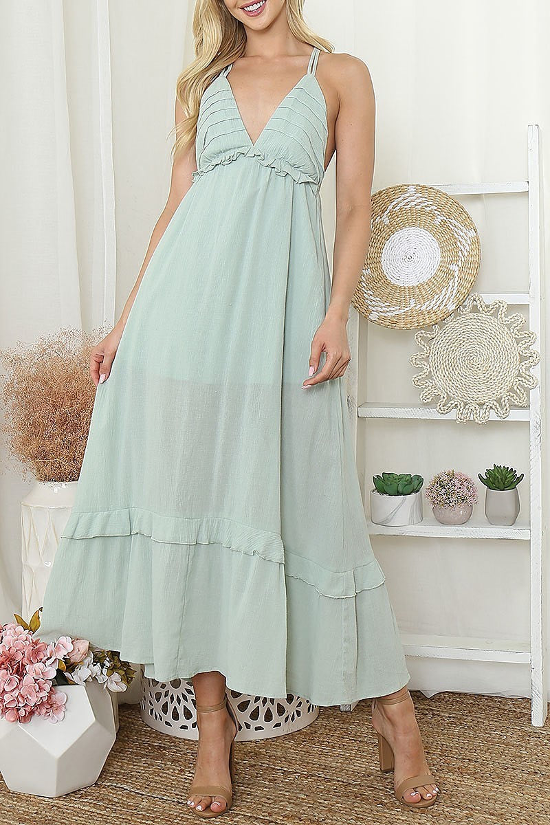 Cross spaghetti strap maxi dress (DED8391)