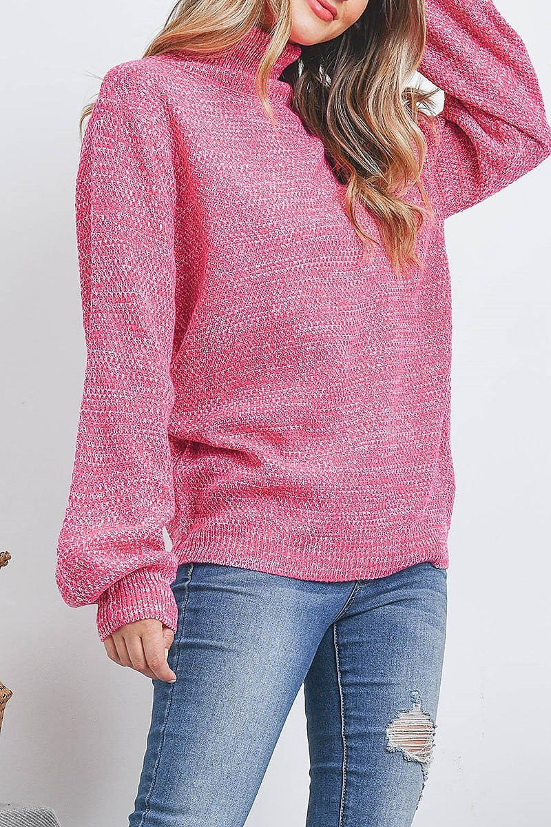 Turtleneck melange balloon sleeve sweater (DGS5431)