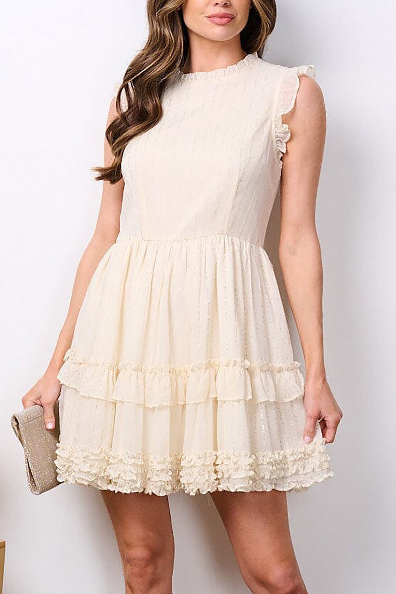 Ruffle sleeve tiered shimmer mini dress (EFWT7673)