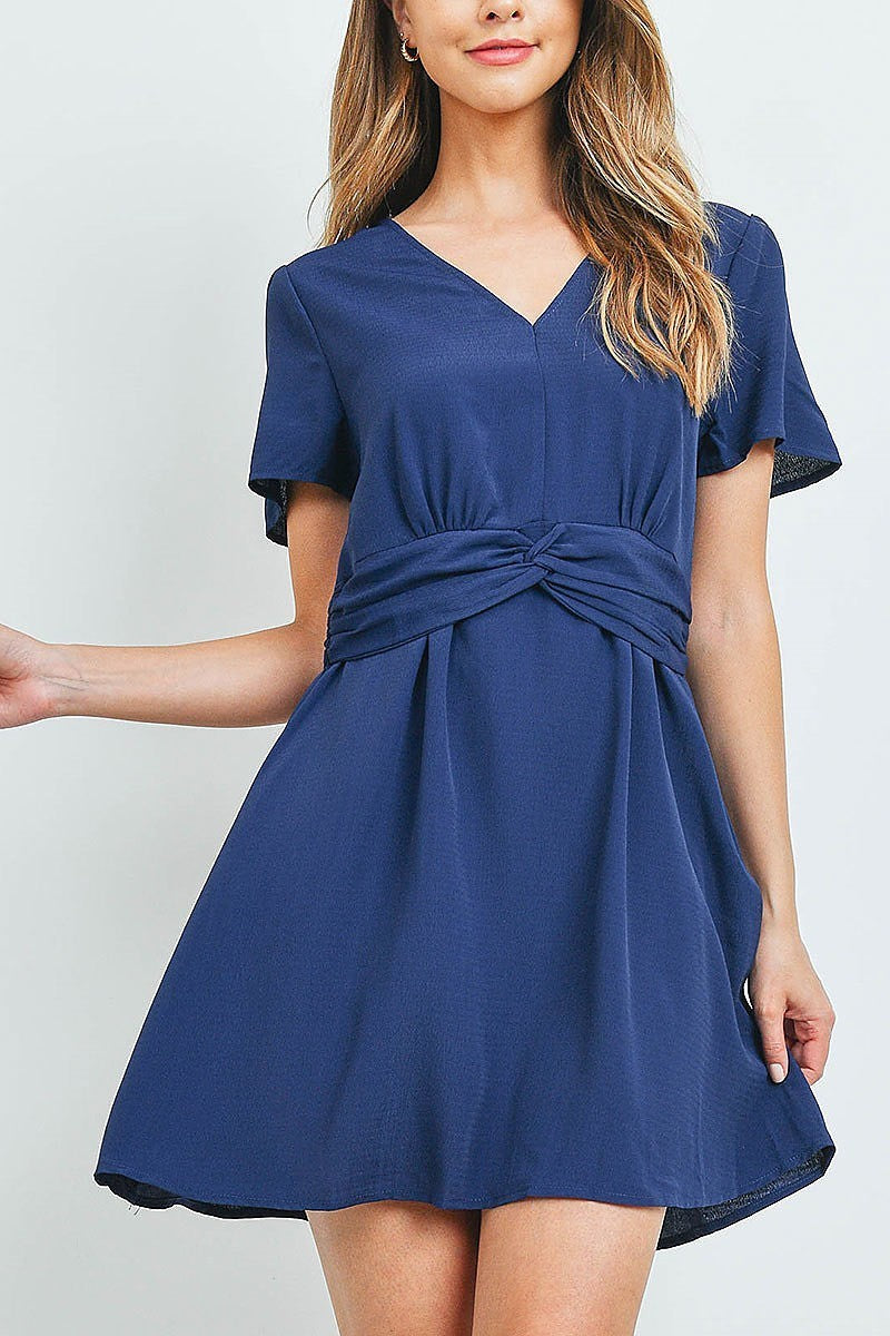 Twist waist v neck flare dress (DED6199)