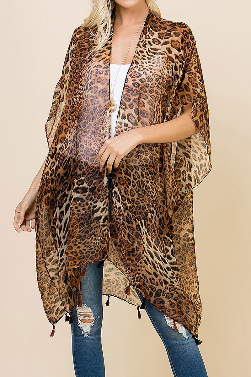 Open front leopard tassel cardigan (EF3053)