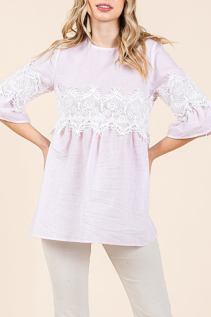 Lace tunic top with key hole back button (EDH2128)