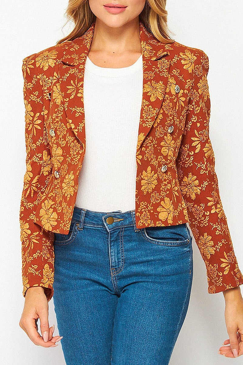 Long sleeve open front floral detailed blazer (EFWT5113)