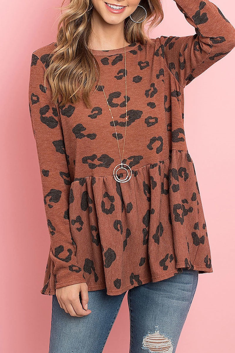 Cinch waist long sleeved leopard top (ED8135-2)