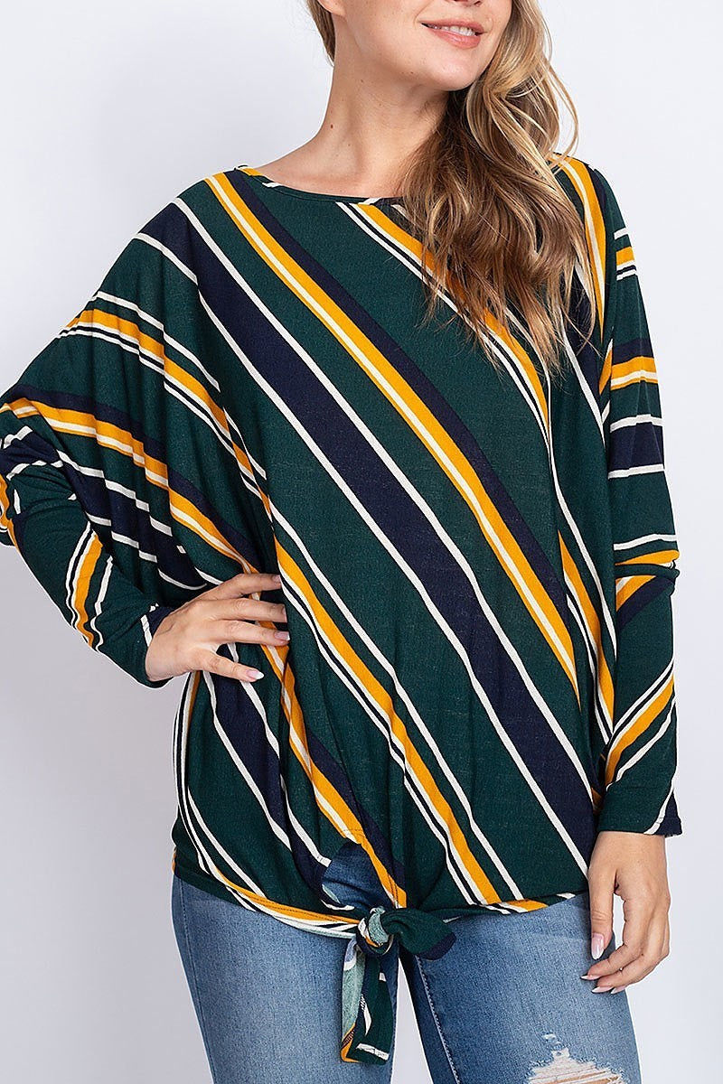 Waist tie stripe loose fit top (EF1881)