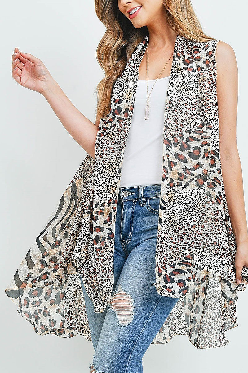 Multi animal print kimono vest (ED9836)