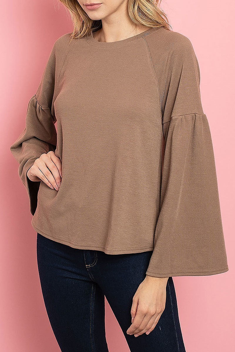 Bell sleeve crew neck top (ED7926)