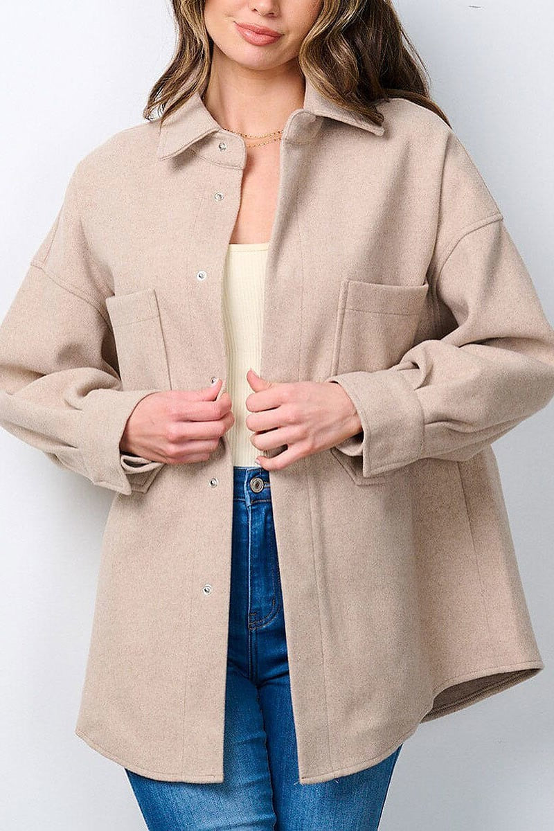 Long sleeve button closure pockets jacket (EFWT7337)