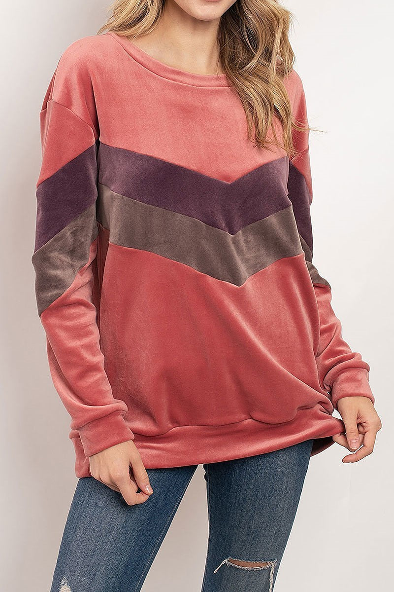 Round neck color block round neck sweater (DGS4896-3)