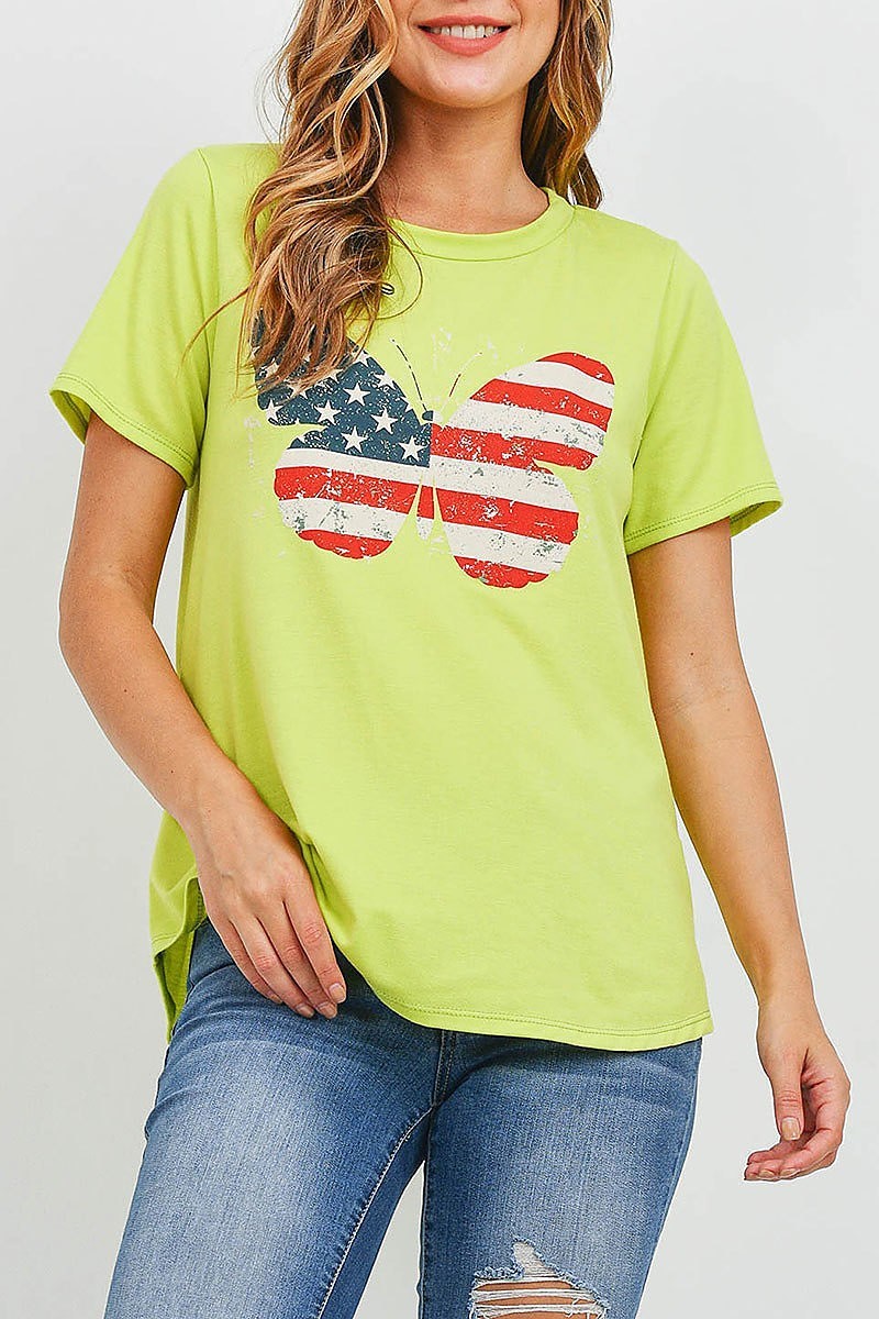 Usa butterfly print crew neck top (EF1315)