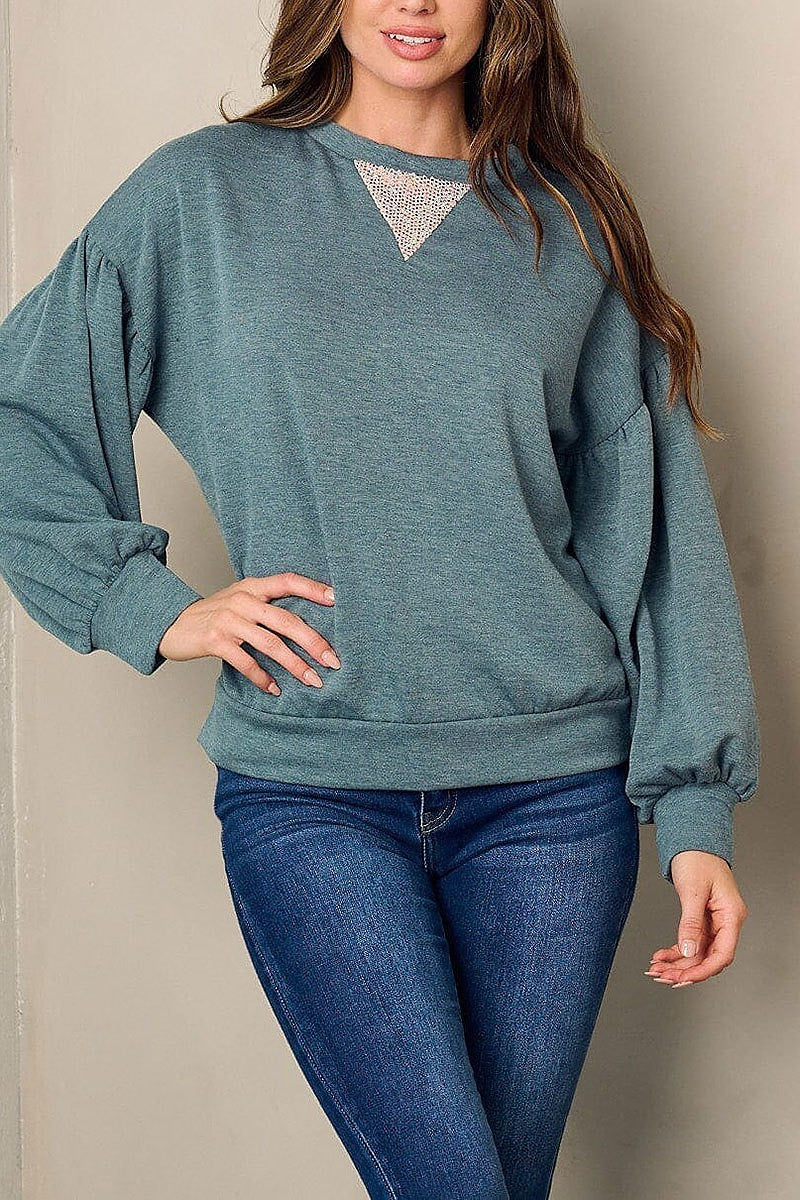 Long sleeve small studs detailed top (EFWT2896)