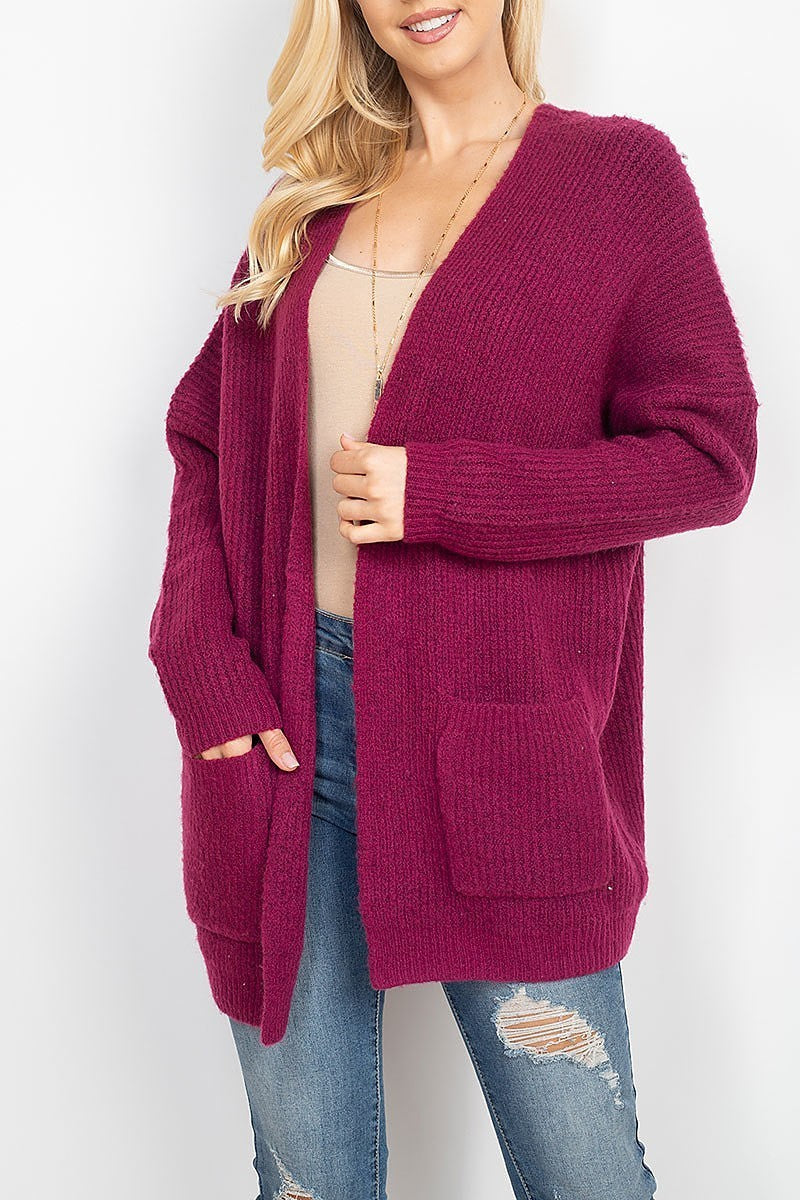 Cable back detail pocket front sweater cardigan (DGS5289)