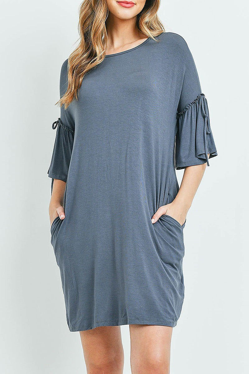 Ruffle sleeve pocket detail tunic dress (DED6161)