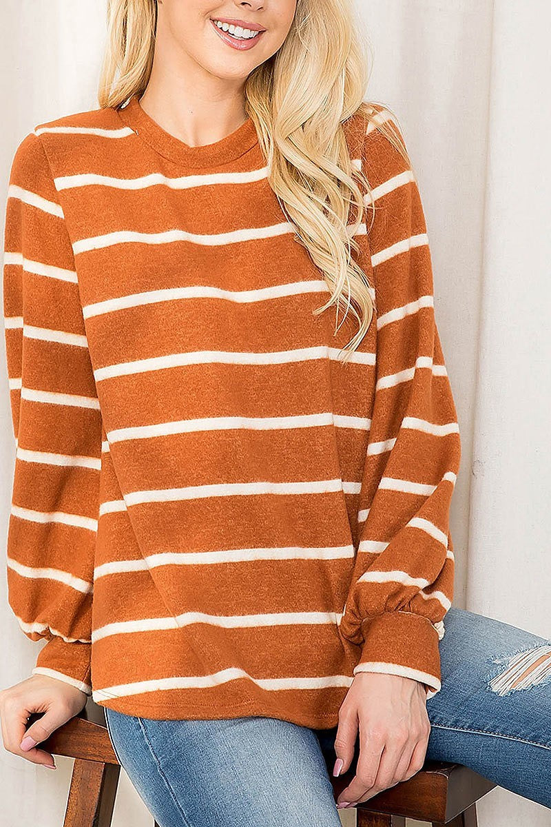 Striped long sleeved round neck swing top (EF2990)