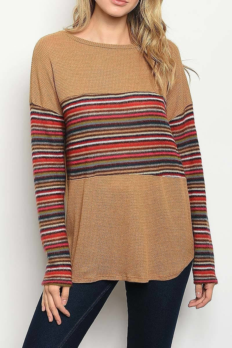 Stripe crew neck color block top (ED5157-LAST)