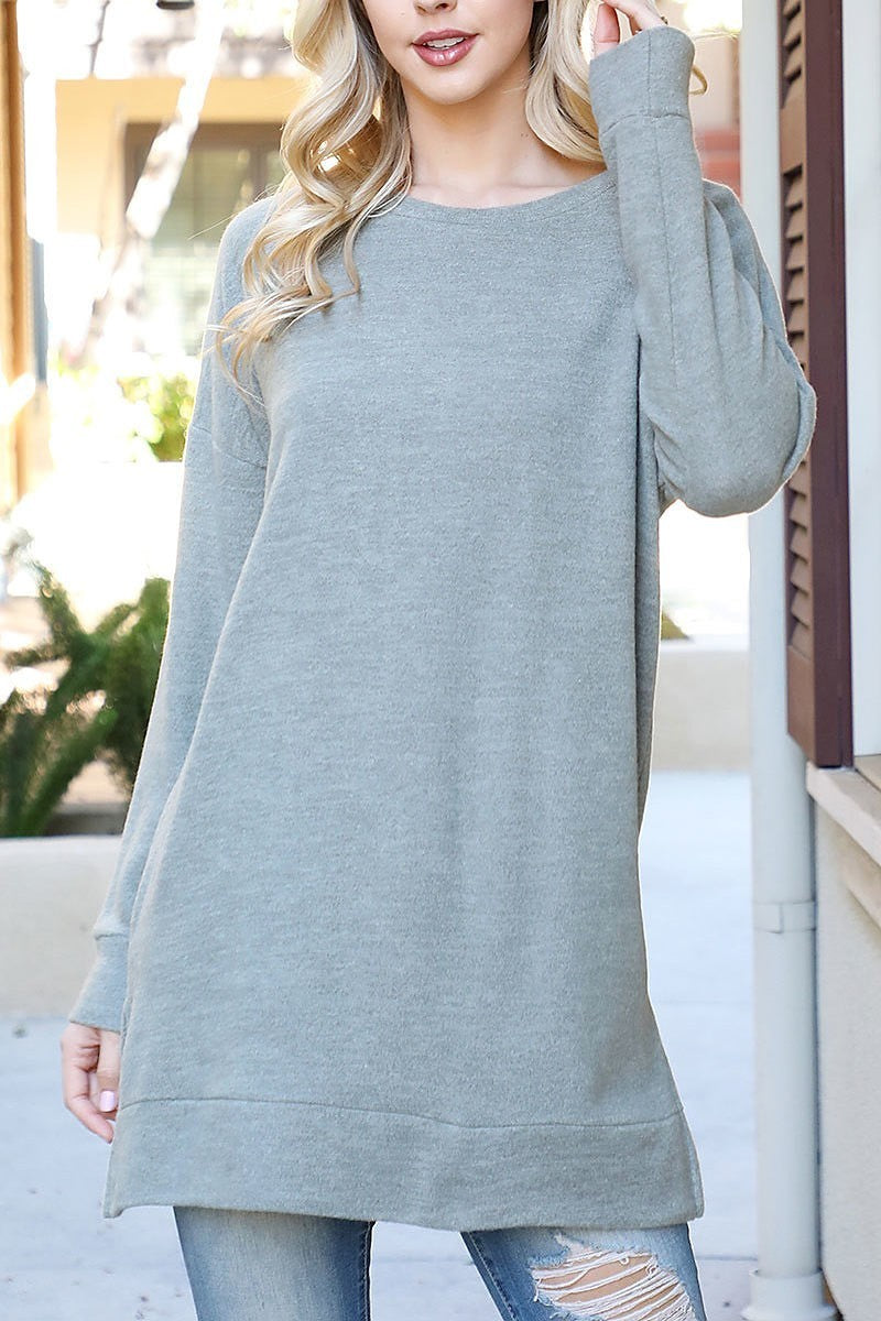 Side slit long sleeve round neck sweater (EF7034)