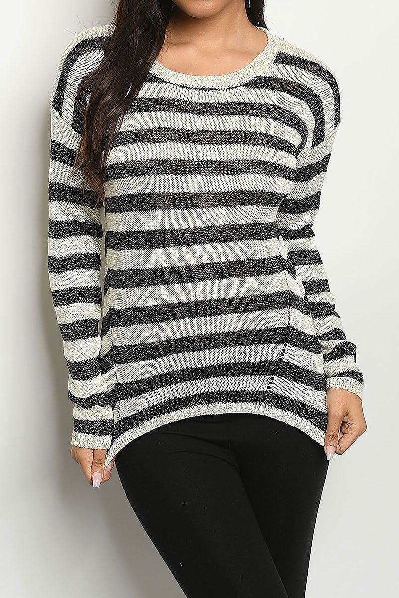 Round neck sheer stripe sweater (DGS4497-1)