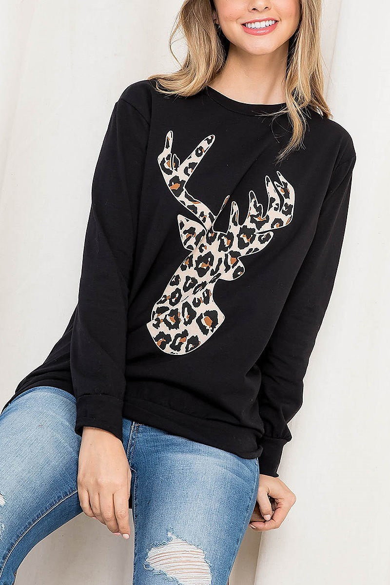 Leopard moose print long sleeve top (EF2748)