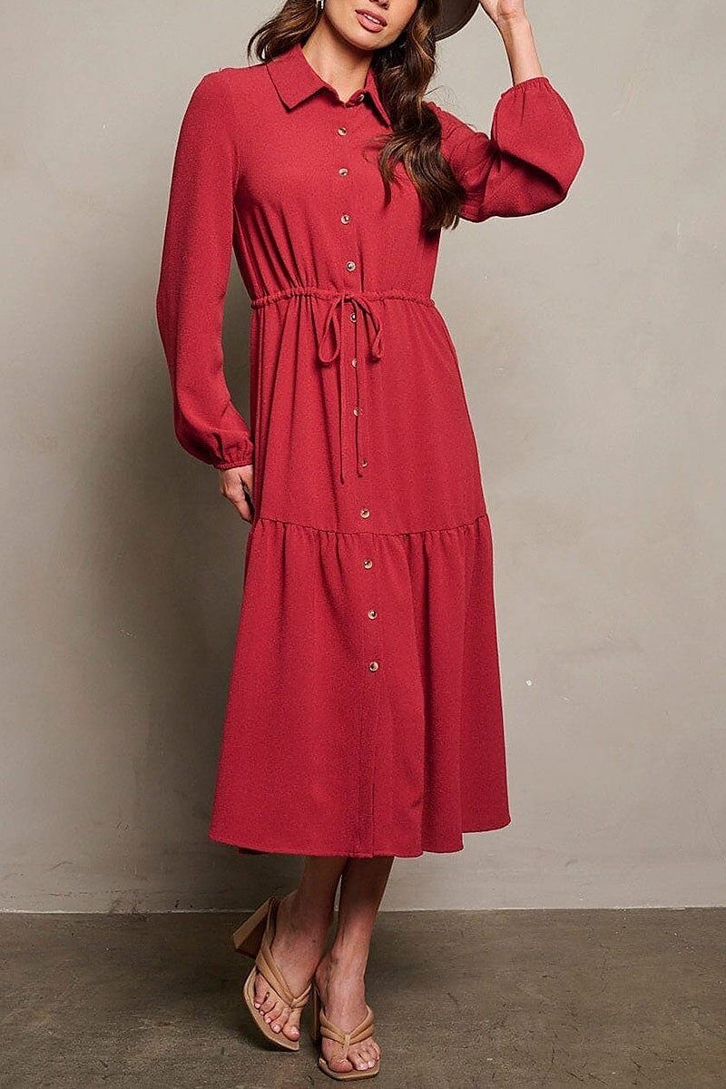 Long puff sleeve button up maxi dress (EGWT1758)