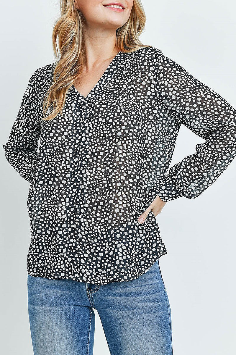 V neck animal print loose fit top (ED8673)