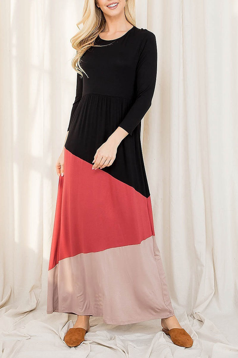 Color block baby doll maxi dress (DED7202)