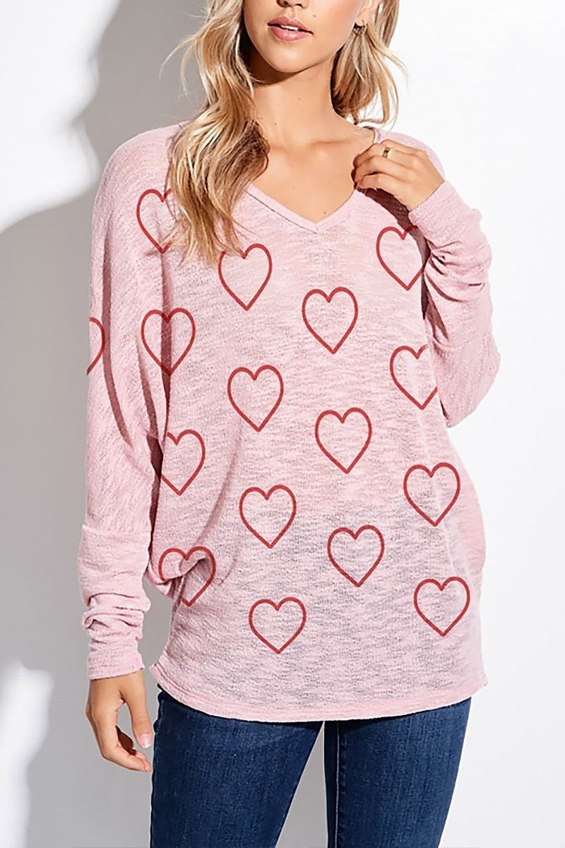 Heart all over knit long sleeve top (EF5069)