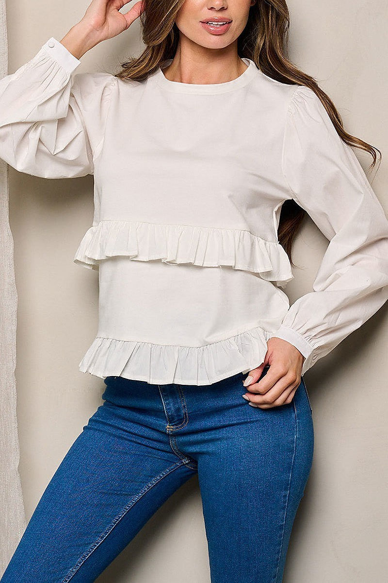 Long sleeves ruffle detailed top (EFWT4406)