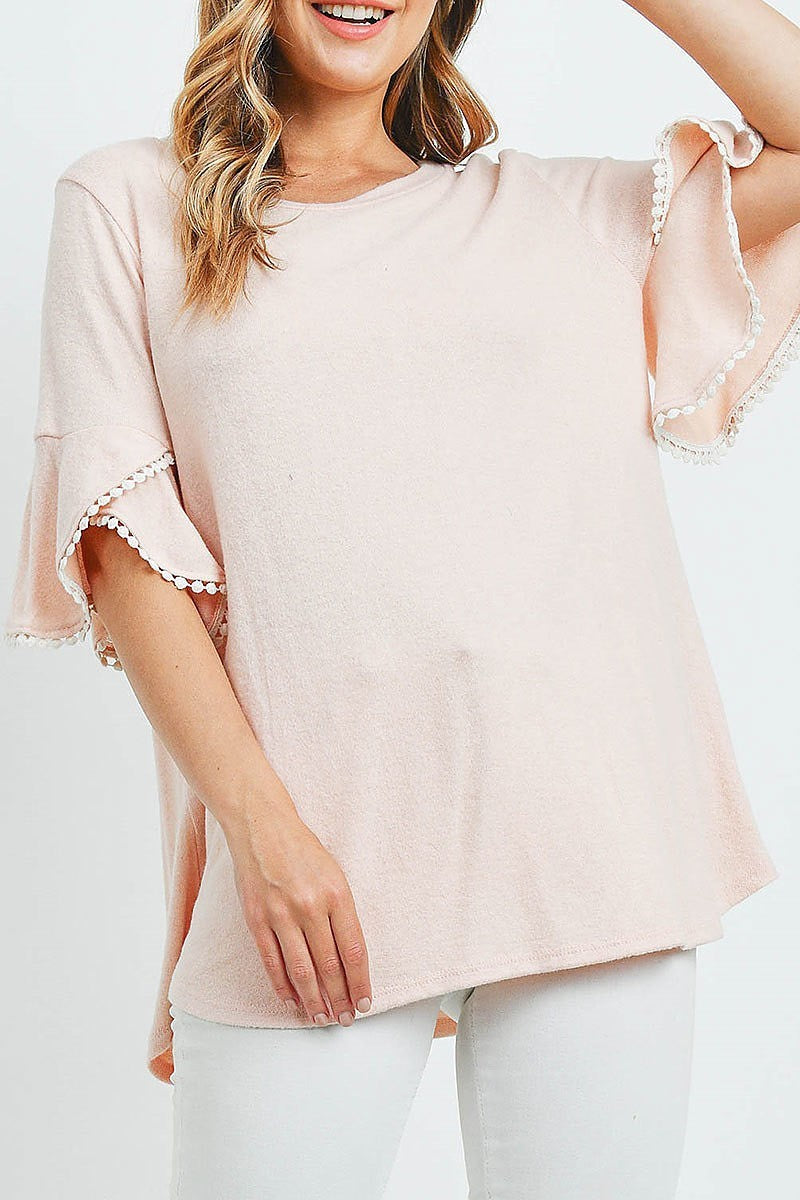 Pompom bell sleeves brushed top (ED9773)