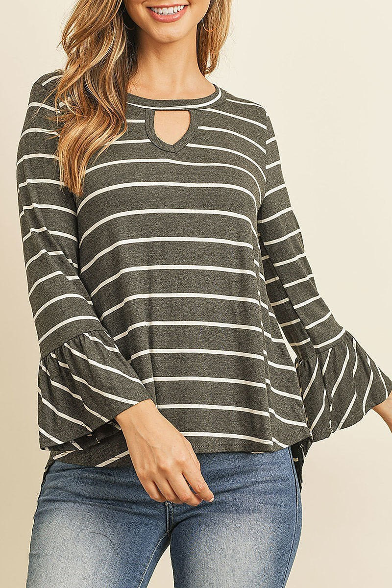 Bell sleeved keyhole neck detail top (ED8166-1)