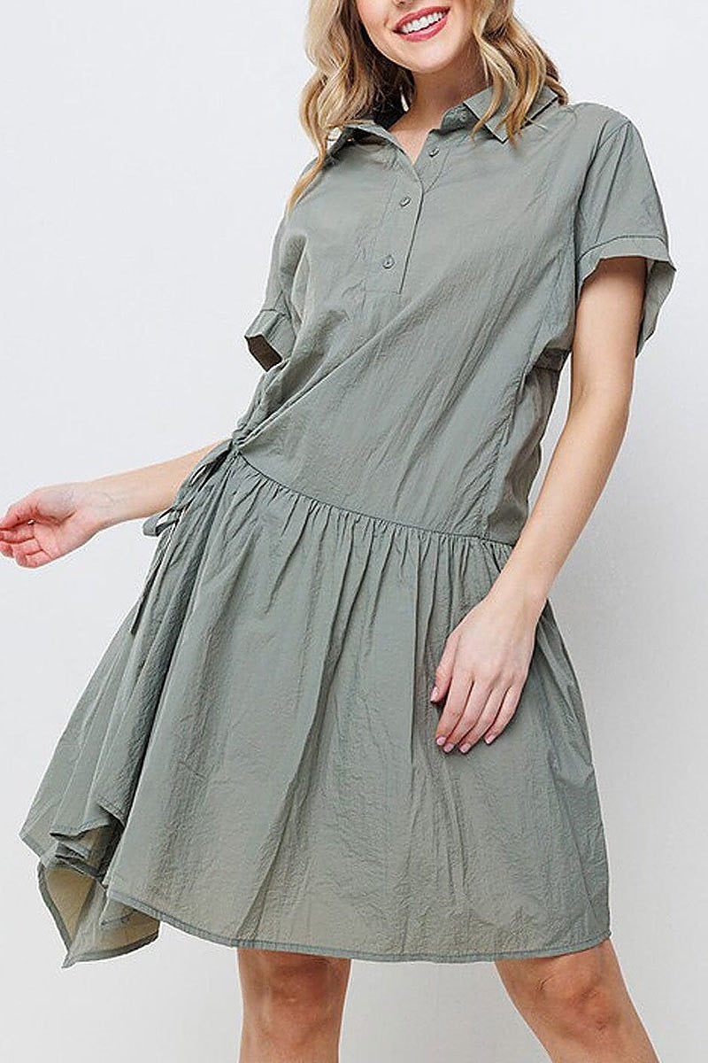 Short sleeve button up fit & flare mini dress (EFWT8707)