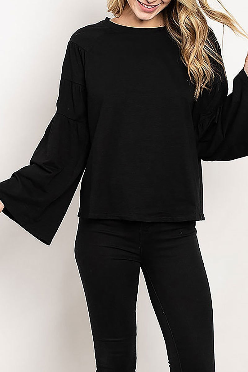 Tiered bell sleeve round neck top (ED7961)