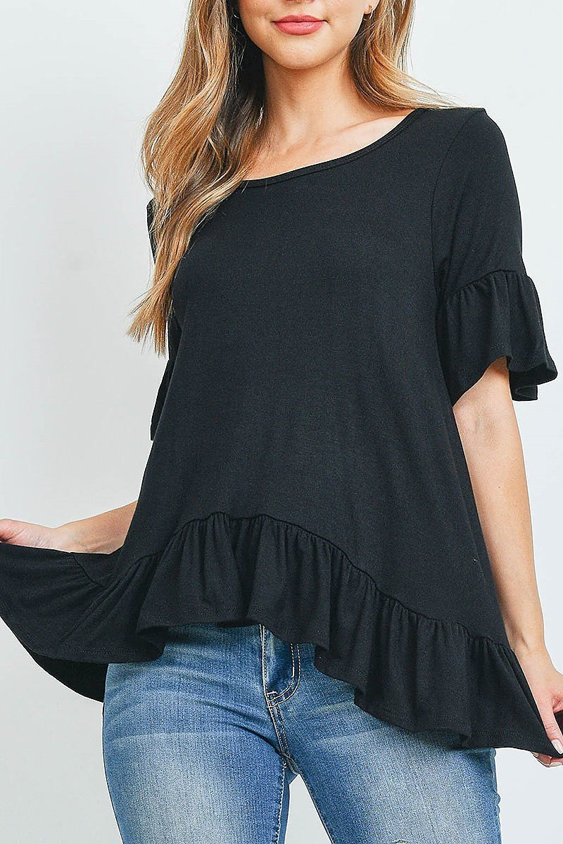 Ruffle detail hi lo hem loose fit top (ED9805)