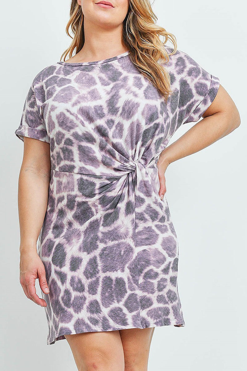 Animal print twist front detail body con dress (XDG7109-PLUS)