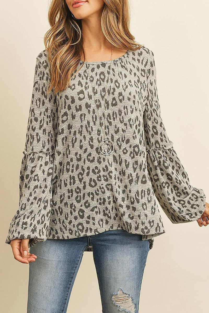 Puff ruffle detail sleeve leopard top (ED8545)