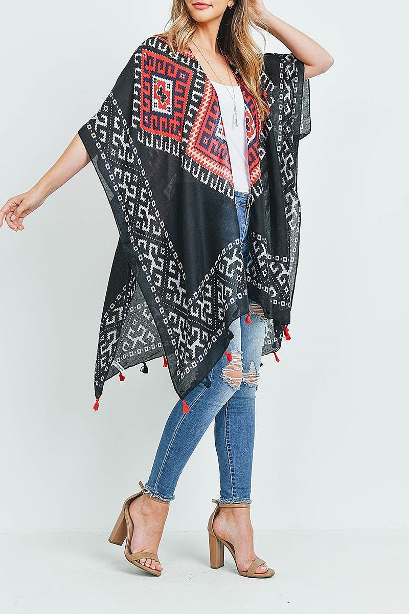 Bohemian open front tassel kimono (EF1107)