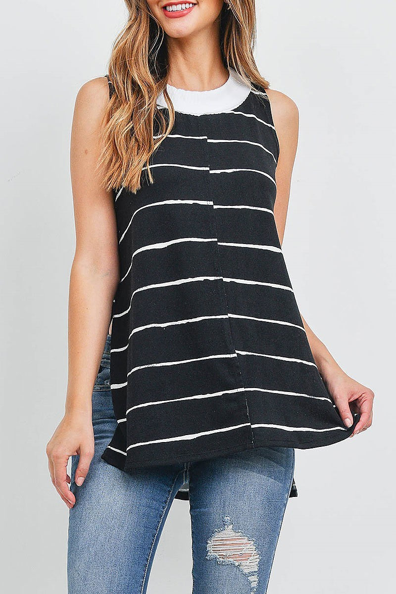 Crew neck stripe hi lo top (EF1239)