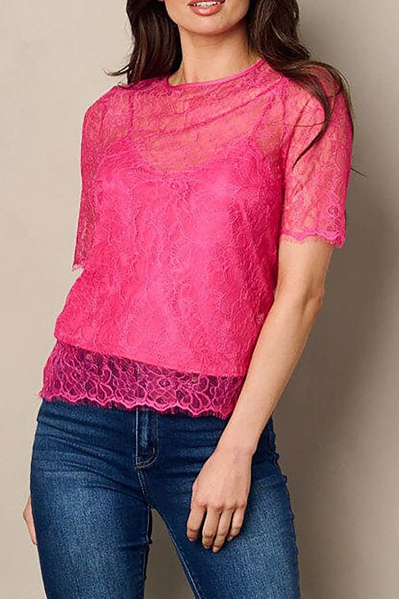 Short sleeve lace cami and top (EFWT2216)