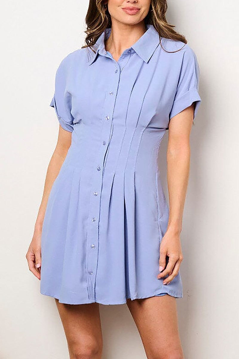 Short sleeve button up fit & flare mini dress (EFWT8851)