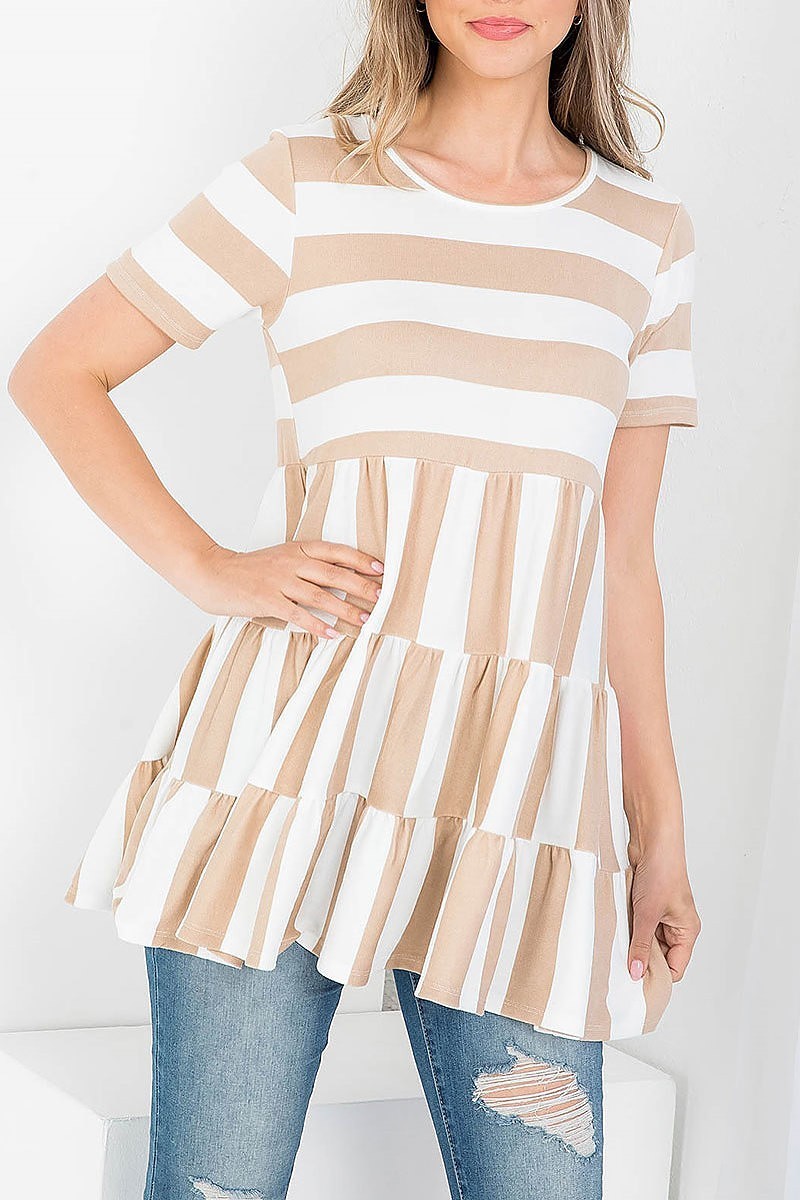 Stripes layered ruffle hem top (EF3860)