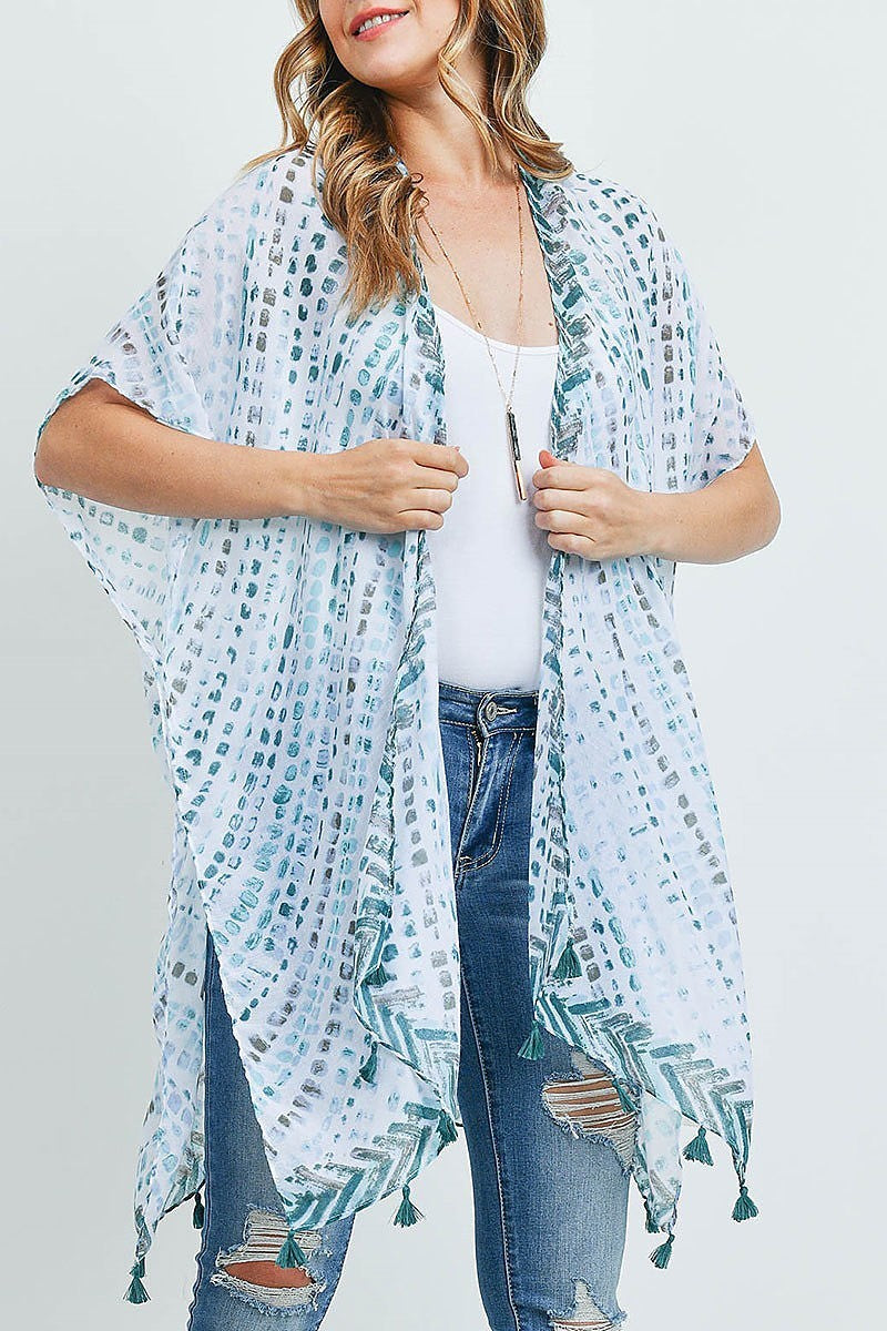 Multi color dash pattern tassel kimono top (ED9448)