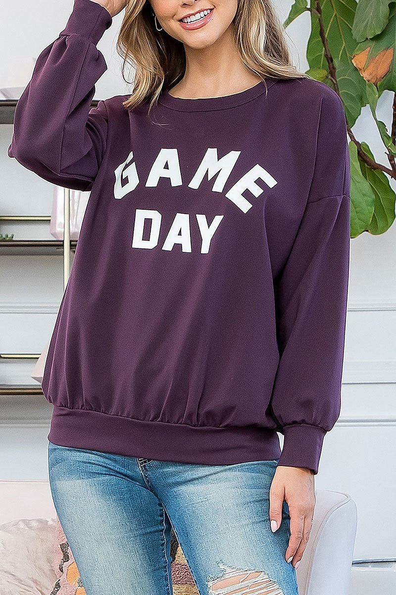 Game day printed round neck pullover top (EF5052)