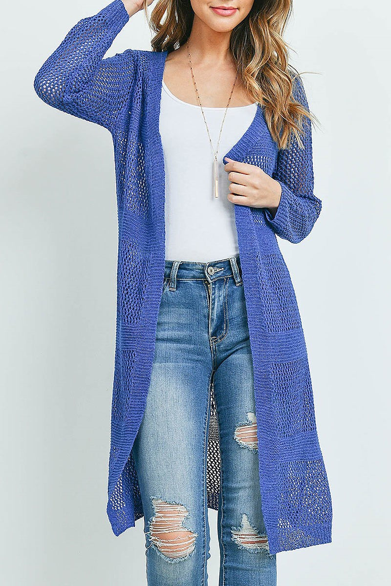 Sheer stripe long line crochet sheer cardigan (ED9492)