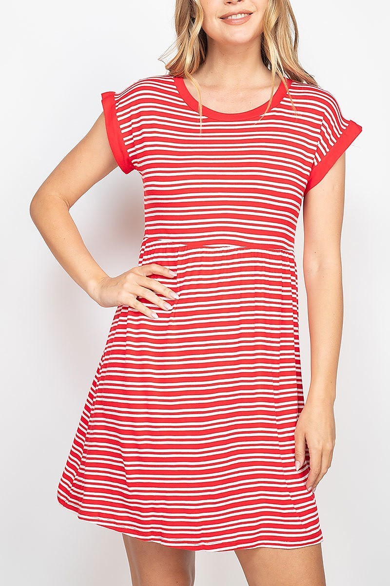 Round neck stripe tunic dress (DED6745)