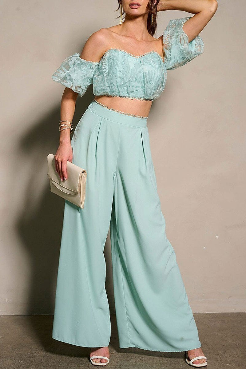 Short sleeve crop top & pleated pants 2pc set (EFWT9510)