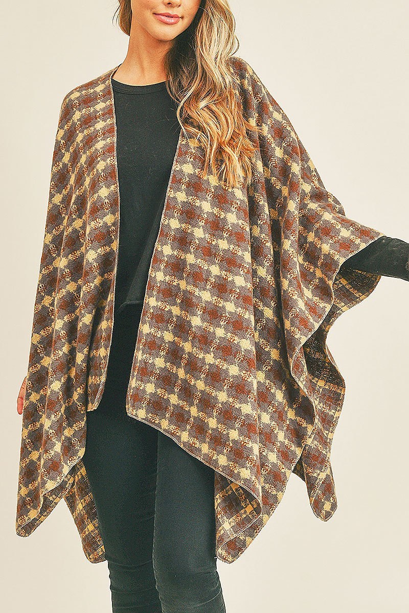 Plaid pattern ruana kimono (DGS5733)